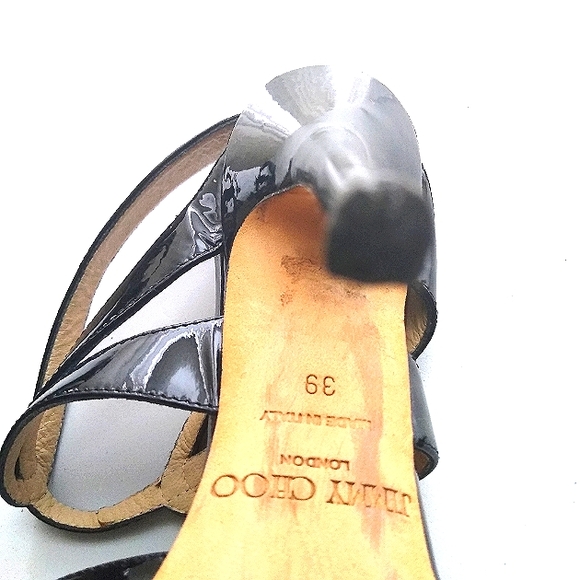 JIMMY CHOO 39 ALL LEATHER PATENT LEATHER PLATFORM SANDAL CAGED STILETTO HEELS - Picture 10 of 11